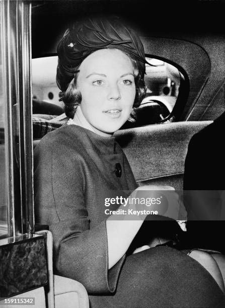 Crown Princess Beatrix, later Queen Beatrix of the Netherlands, arrives at London Airport, en route to attend the christening of her godchild Sibylla...