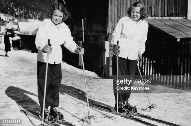 Princess Beatrix , later Queen Beatrix of the Netherlands, skiing in Tyrol, Austria, with her sister Princess Irene, 12th February 1949.