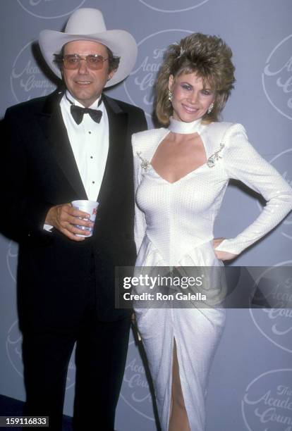 Musician Bobby Bare and actress Markie Post and actress Catherine Bach attend the 21st Annual Academy of Country Music Awards on April 14, 1986 at...