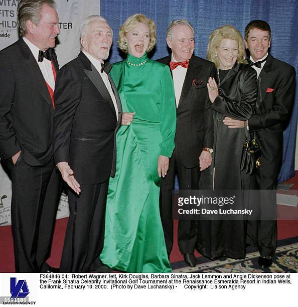 Robert Wagner, left, Kirk Douglas, Barbara Sinatra, Jack Lemmon and Angie Dickenson pose at the Frank Sinatra Celebrity Invitational Golf Tournament...