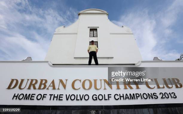 Padraig Harrington of Ireland poses for a picture outside the clubhouse ahead of the Volvo Golf Champions at Durban Country Club on January 8, 2013...