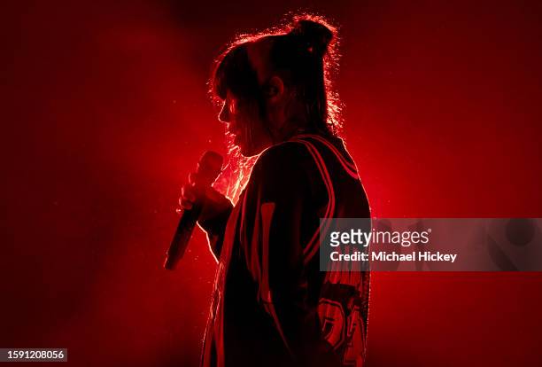 Billie Eilish performs onstage during Lollapalooza at Grant Park on August 03, 2023 in Chicago, Illinois.