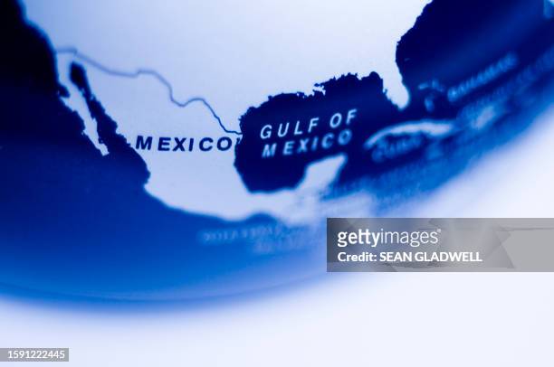 gulf of mexico on globe - mexico map stock pictures, royalty-free photos & images