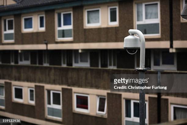 Security camera overlooks homes on the Falinge Estate, which has been surveyed as the most deprived area in England for a fifth year in a row, on...
