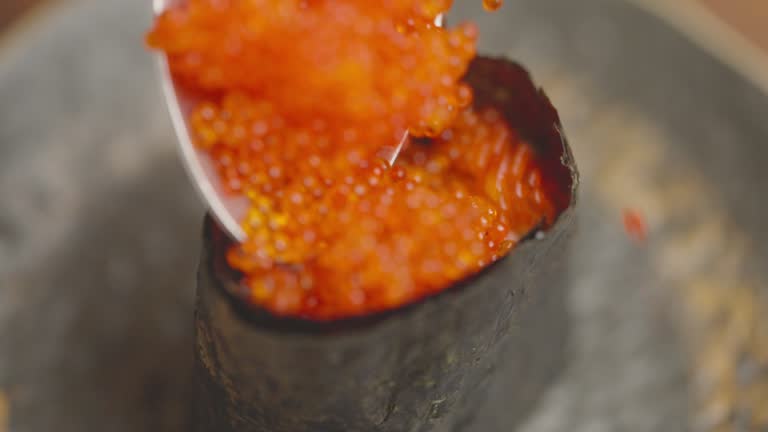 Fish Roe On Rice Vibrant orange fish roe on the rice with the mild saltiness of the ...