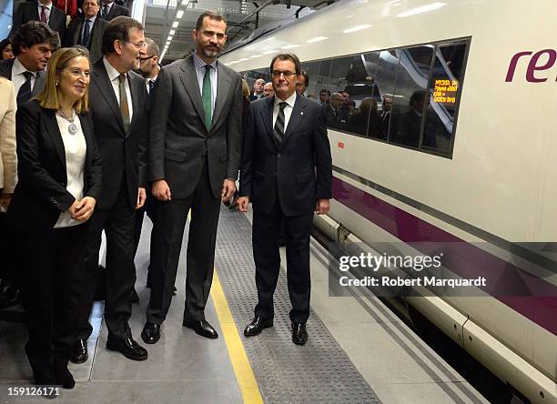 President of Catalunya Artur Mas, Prince Felipe of Spain, Prime Minister of Spain Mariano Rajoy and Spain's Minister of Development Ana Pastor attend...