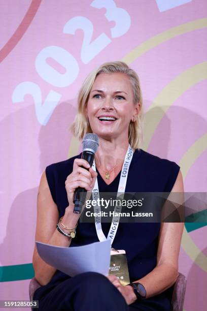 Sarah Murdoch speaks during the Angel City Equity Summit at Sydney Opera House on August 04, 2023 in Sydney, Australia.