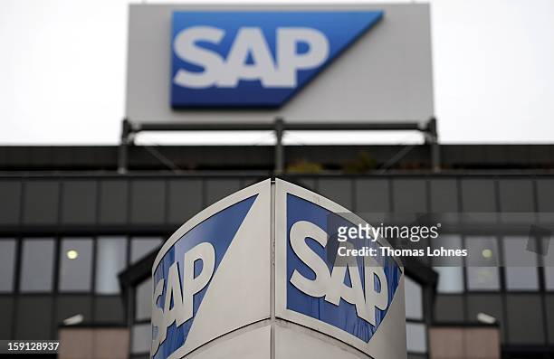 Signage at the headquarters of SAP AG, Germany's largest software company on January 8, 2013 in Walldorf, Germany. The software giant plans to...
