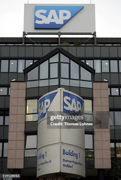 Signage at the headquarters of SAP AG, Germany's largest software company on January 8, 2013 in Walldorf, Germany. The software giant plans to...