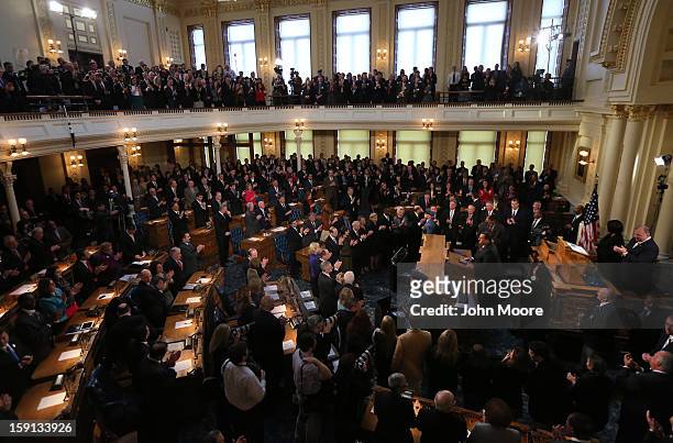 New Jersey Governor Chris Christie addresses state legislators during his State of the State Address on January 8, 2013 in Trenton, New Jersey. The...