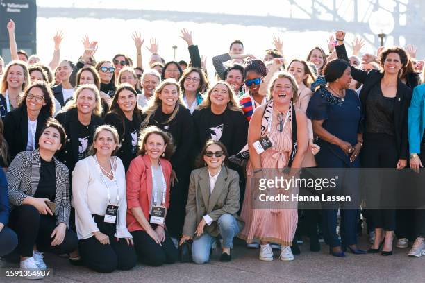 Natalie Portman , guests and panelists pose for a group photo during the Angel City Equity Summit at Sydney Opera House on August 04, 2023 in Sydney,...