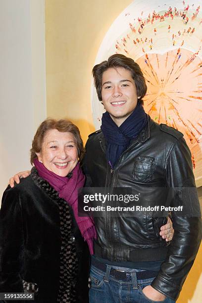 Francoise Dumas and Adrien Pauwels attend the 'Sorcieres' exhibition preview at Galerie Pierre Passebon on January 8, 2013 in Paris, France.