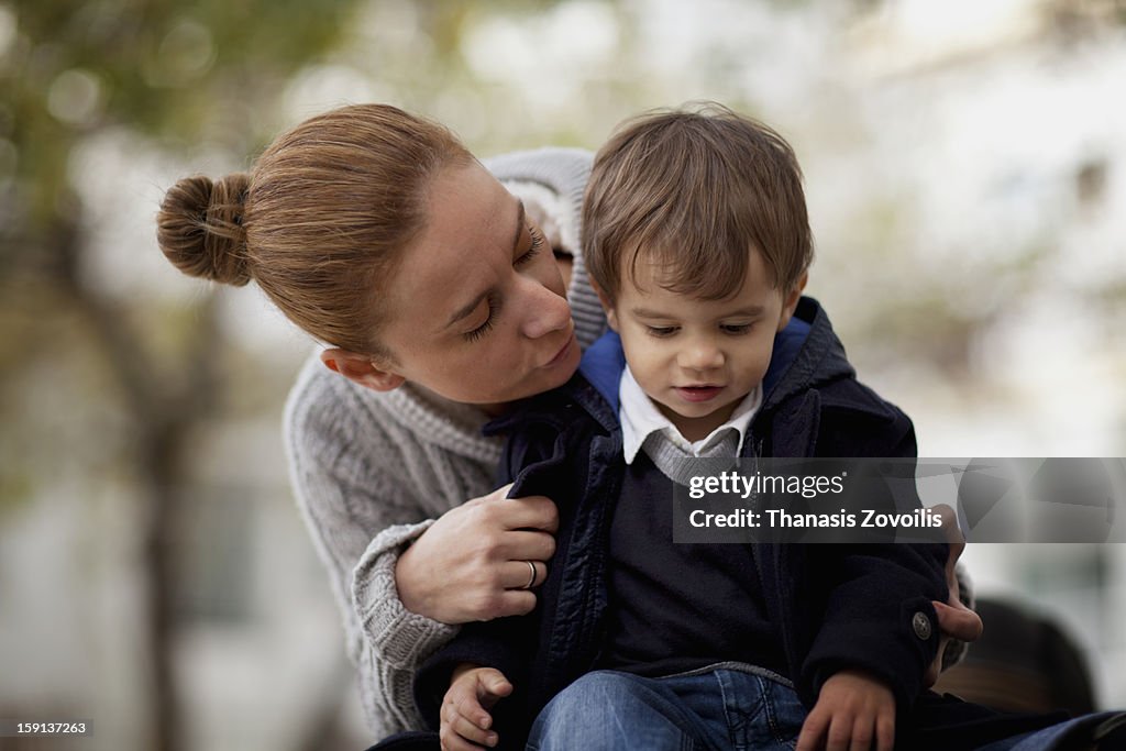 Portrait of a small boy with his mother