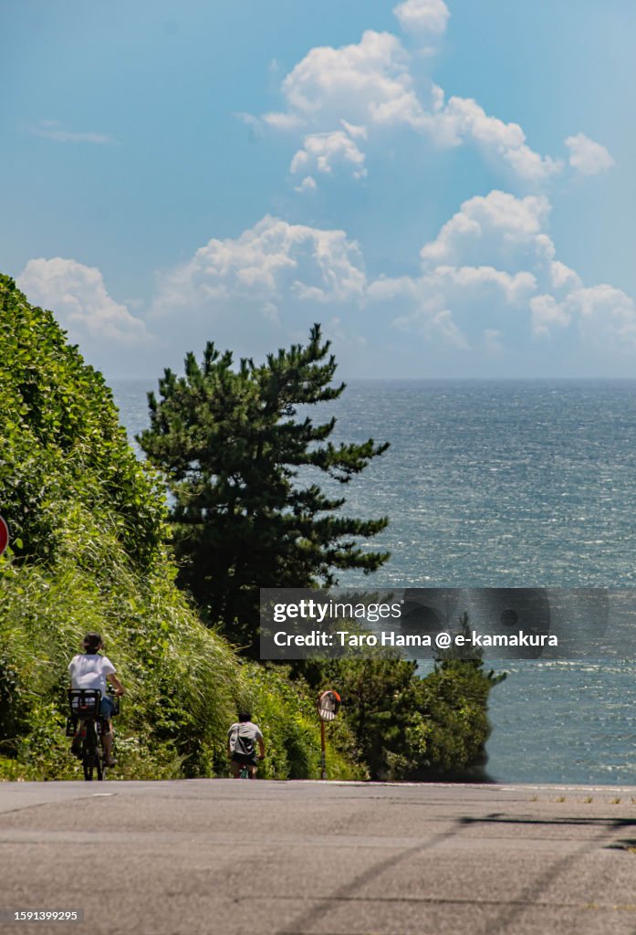 The elevated road to the beach in Kanagawa of Japan