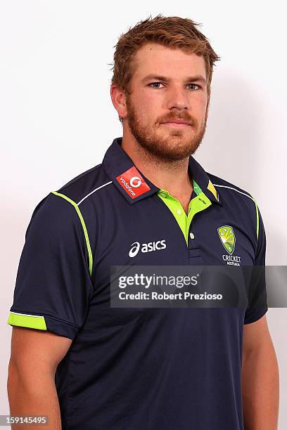 Aaron Finch poses during the official Australian One Day International cricket team headshots session on January 9, 2013 in Melbourne, Australia.