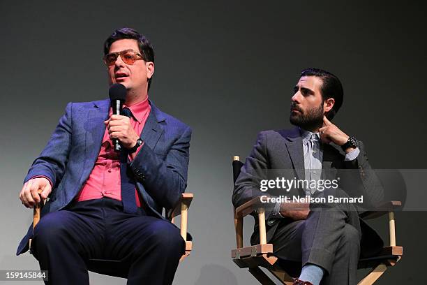 Director Roman Coppola and actor Jason Schwartzman chat on stage during the Meet The Filmmakers panel discussion for 'A Glimpse Inside The Mind Of...