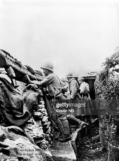 World War I, French soldiers in a front line trench in Italy.
