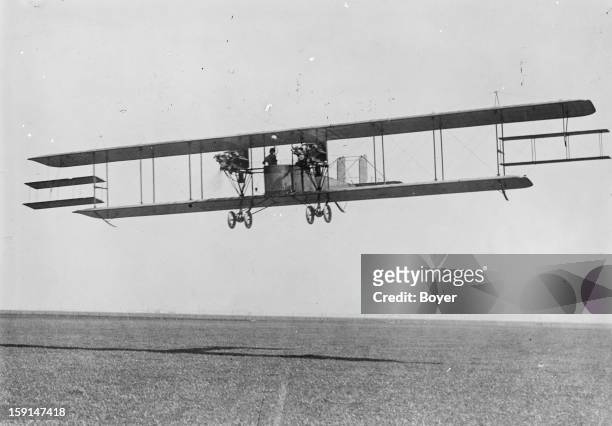 World War One, Curtiss airplane flying, New York , 1915.