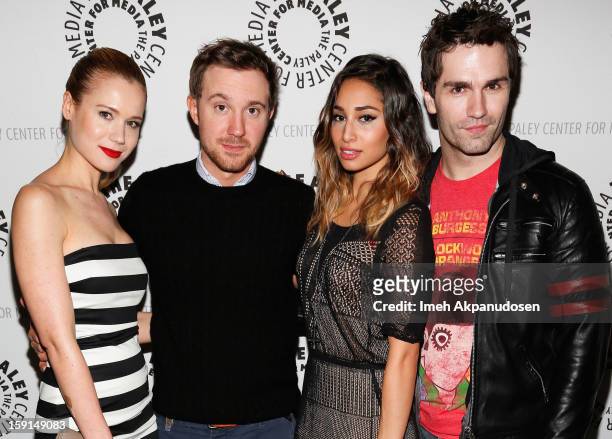 Actors Kristen Hager, Sam Huntington, Meaghan Rath, and Sam Witwer attend an evening with Syfy's "Being Human'' at The Paley Center for Media on...