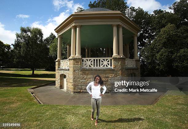 Sloane Stephens of the USA poses on a visit to St. David's Park during day six of the Hobart International at Domain Tennis Centre on January 9, 2013...