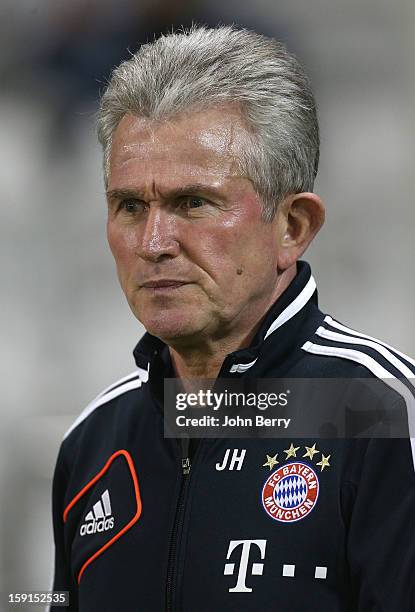 Jupp Heynckes, coach of Bayern Munich looks on during the friendly game between FC Bayern Munich and FC Schalke 04 at the Al-Sadd Sports Club Stadium...