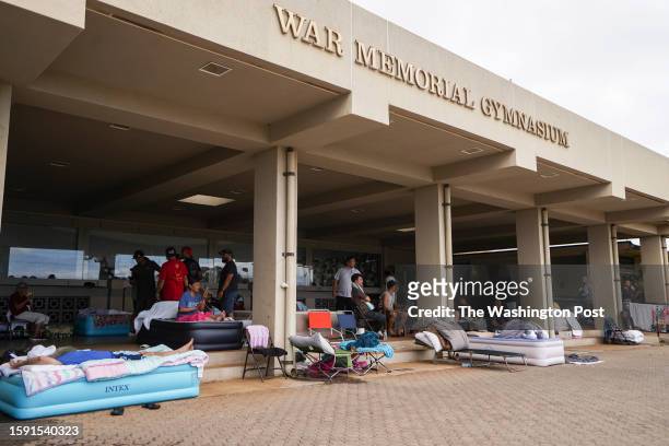 Hundreds evacuees from Maui wildfire are sheltered at War Memorial Center in Kahului, Hawaii on August 10, 2023.