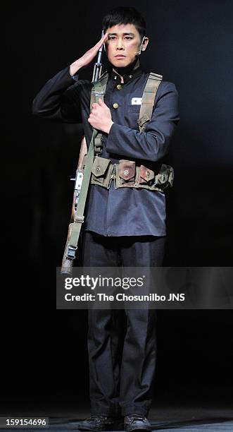 Jung Tae-Woo performs during the musical 'The Promise' press call at the National Theater of Korea Main Hall 'Hae' on January 8, 2013 in Seoul, South...