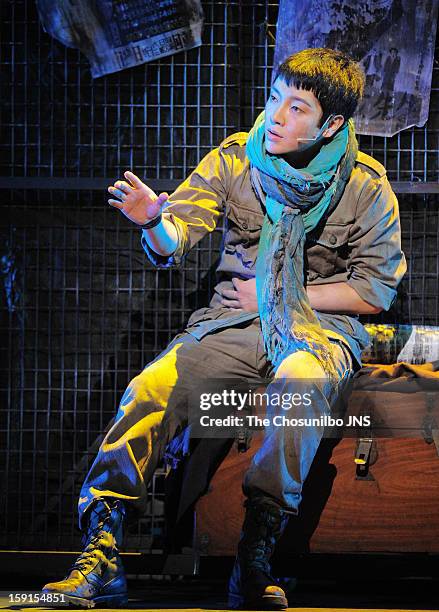 Yoon-Hak of Supernova performs during the musical 'The Promise' press call at the National Theater of Korea Main Hall 'Hae' on January 8, 2013 in...