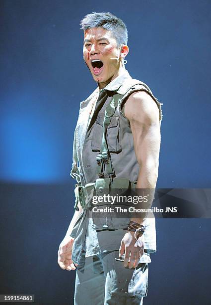 Kim Moo-Yul performs during the musical 'The Promise' press call at the National Theater of Korea Main Hall 'Hae' on January 8, 2013 in Seoul, South...