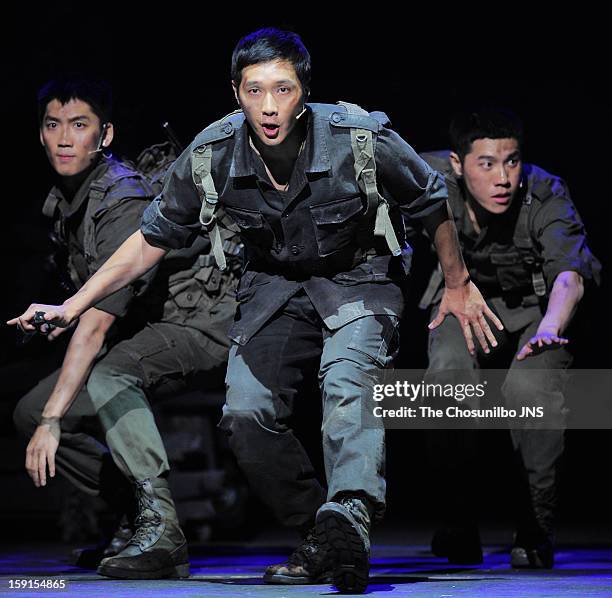 Ji Hyun-Woo performs during the musical 'The Promise' press call at the National Theater of Korea Main Hall 'Hae' on January 8, 2013 in Seoul, South...