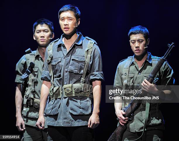 Ji Hyun-Woo performs during the musical 'The Promise' press call at the National Theater of Korea Main Hall 'Hae' on January 8, 2013 in Seoul, South...