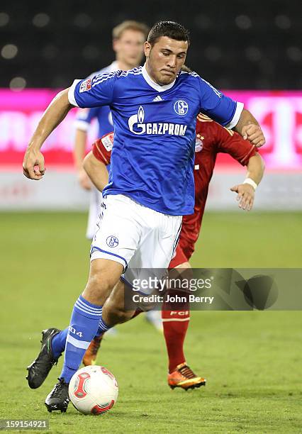 Sead Kolasinac of Schalke 04 in action during the friendly game between FC Bayern Munich and FC Schalke 04 at the Al-Sadd Sports Club Stadium on...