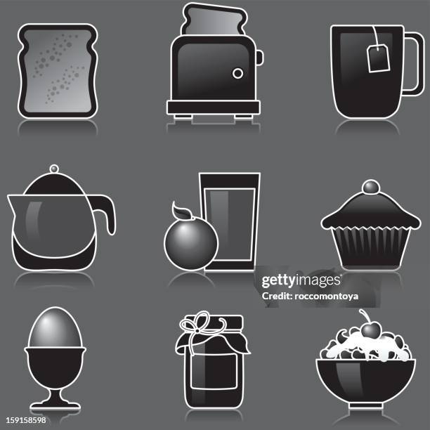 breakfast black icons - fruit juice bottle stock illustrations