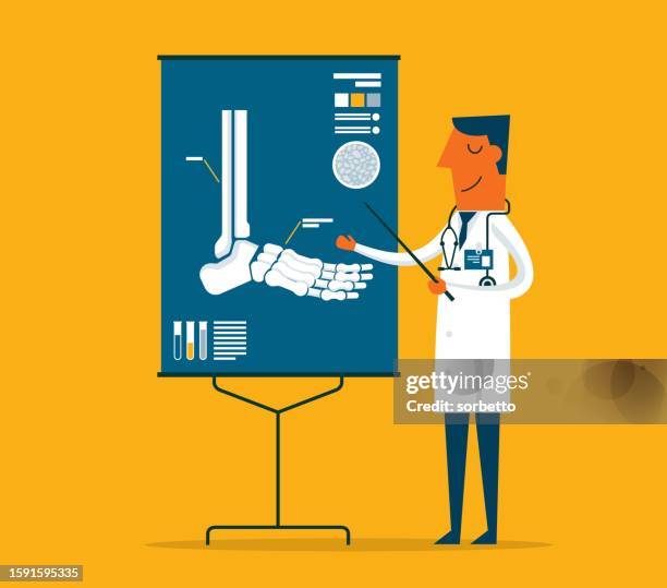 doctor gives a training lecture - bone - ankle surgery stock illustrations