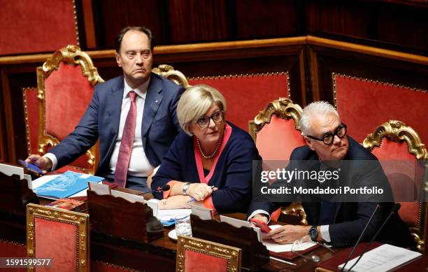 Minister for Relations with Parliament, Luca Ciriani, Minister of Labor and Social Policies of the Republic of Italy Elvira Calderone, and Minister...