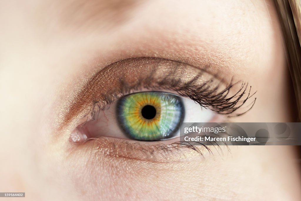 Macro shot of a felmale eye with green iris