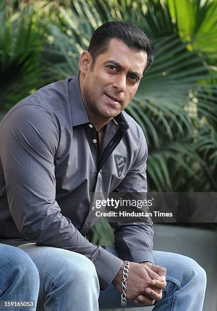 Indian actor Salman Khan pose for profile shoot during promotion of his upcoming film Dabangg 2 on December 18, 2012 in New Delhi, India.