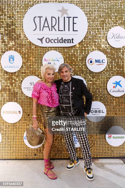 Simona Gandolfi and Hubertus Von Hohenlohe attend a photocall ahead of the concert of Iggy Pop during the Starlite Occident 2023 at Cantera de...