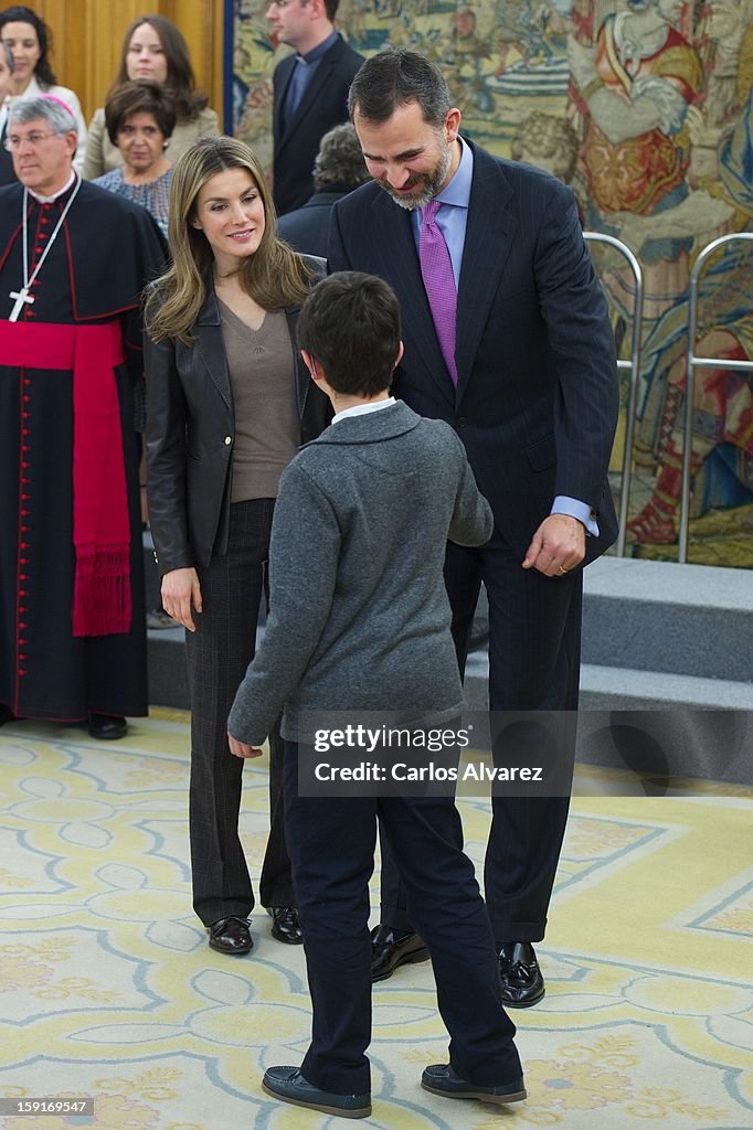Prince Felipe and Princess Letizia of Spain Attend Audiences at Zarzuela Palace in Madrid
