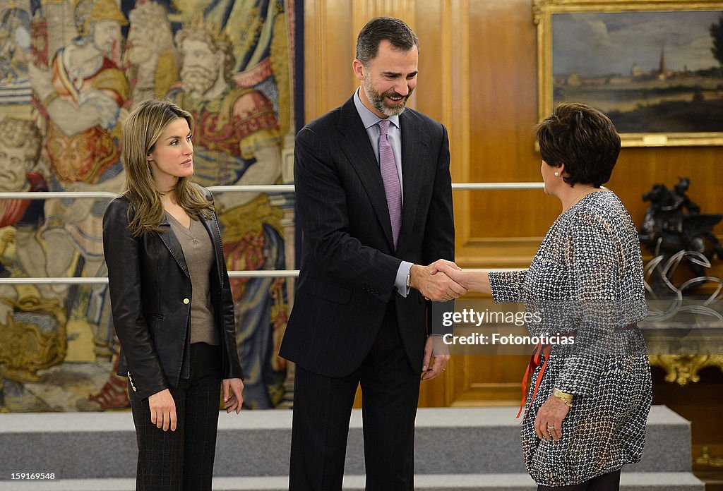 Prince Felipe and Princess Letizia of Spain Attend Audiences at Zarzuela Palace in Madrid