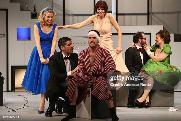 Maria Furtwaengler, Pasquale Aleardi, Urs Staempfli, Nicole Marischka, Nikolaus Szentmiklosi and Alessija Lause perform during the...