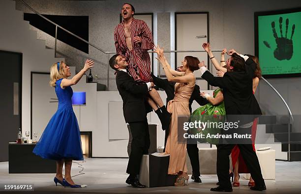 Maria Furtwaengler, Pasquale Aleardi, Urs Staempfli, Nicole Marischka, Nikolaus Szentmiklosi and Alessija Lause perform during the...