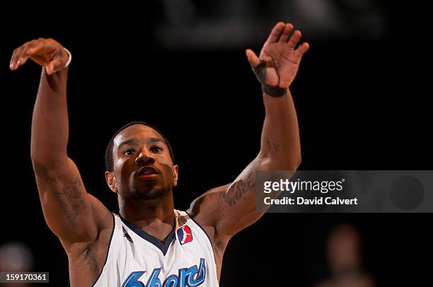 Tony Taylor of the Tulsa 66ers shoots a free throw against the Maine Red Claws during the 2013 NBA D-League Showcase on January 7, 2013 at the Reno...