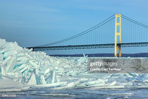 pileup at the mackinaw bridge - mackinac bridge fotografías e imágenes de stock