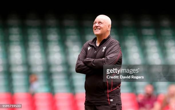 Warren Gatland, the Wales head coach, looks on during the Wales Captain's Run ahead of the Summer International match between Wales and England at...