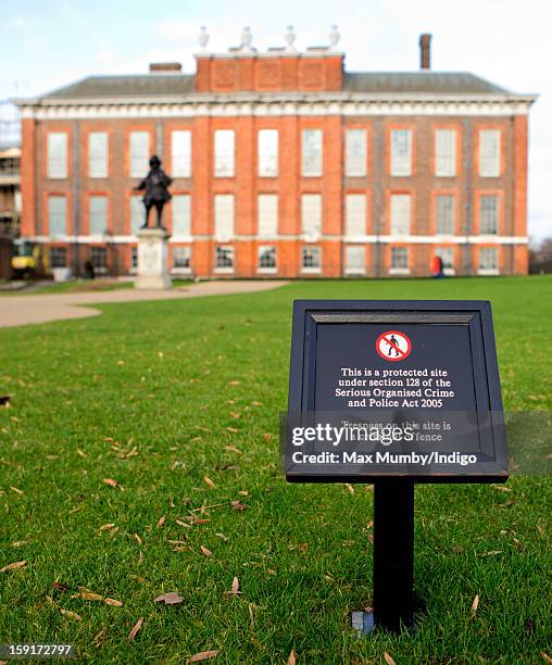 No trespassing sign outside the State Apartments of Kensington Palace on January 08, 2013 in London, England. Prince William, Duke of Cambridge and...