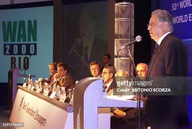 President of Brazil Fernando Henrique Cardoso delivers a speech at the opening of the 53rd World Newspaper Congress 13 June, 2000 in Rio de Janeiro,...