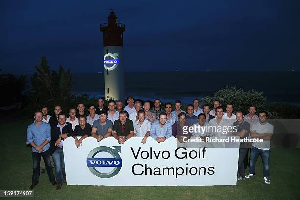 All the players taking part in the tournament pose for a picture at the Oyster Box Hotel before the Welcome Party for the Volvo Champions at Durban...