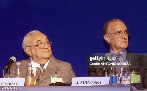 President of Newspapers Association Paulo Cabral and president of the Brazilian group RBS Jaime Sirotsky listen to the opening speech of the 53rd...