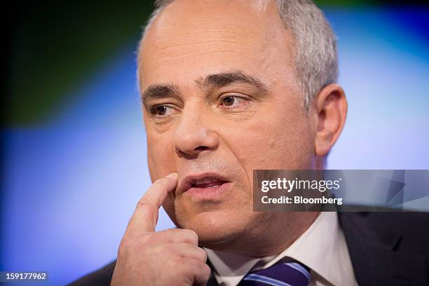 Yuval Steinitz, Israel's minister of finance, pauses during a Bloomberg Television interview in New York, U.S., on Tuesday, Jan. 8, 2013. Israel's...